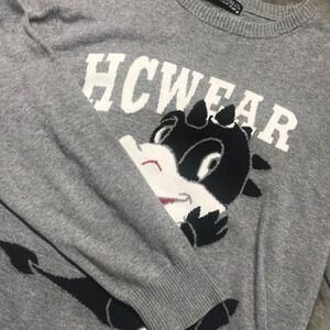 Hunt City HCWEAR Novelty Dragon Knit Sweater XXL Gray‎ Crewneck Long Sleeve